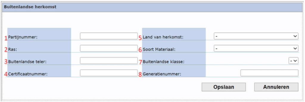 Afbeelding scherm Buitenlandse partijen en buitenlandse (vitro)stammen aanmaken.